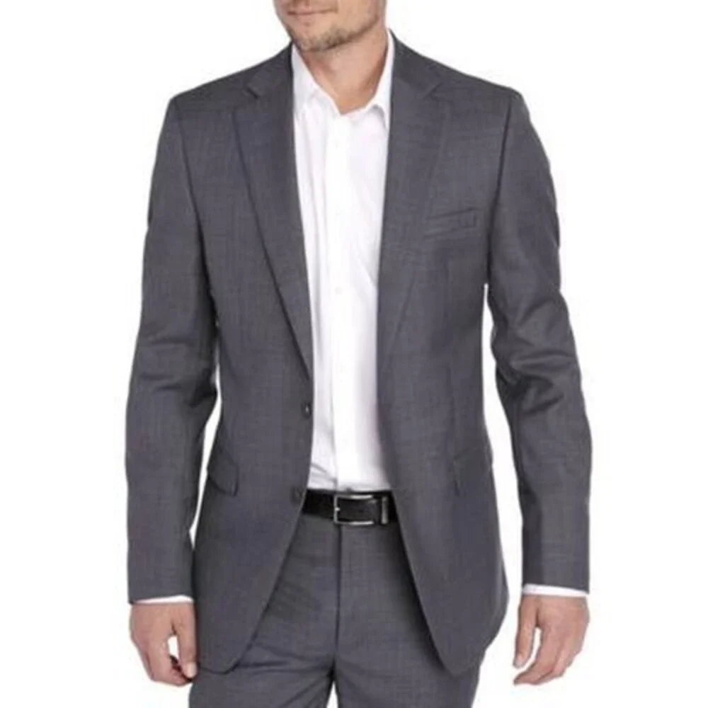 Calvin Klein Slim-Fit Wool Stretch Suit Jacket Men's 40L Gay Heather Long Sleeve